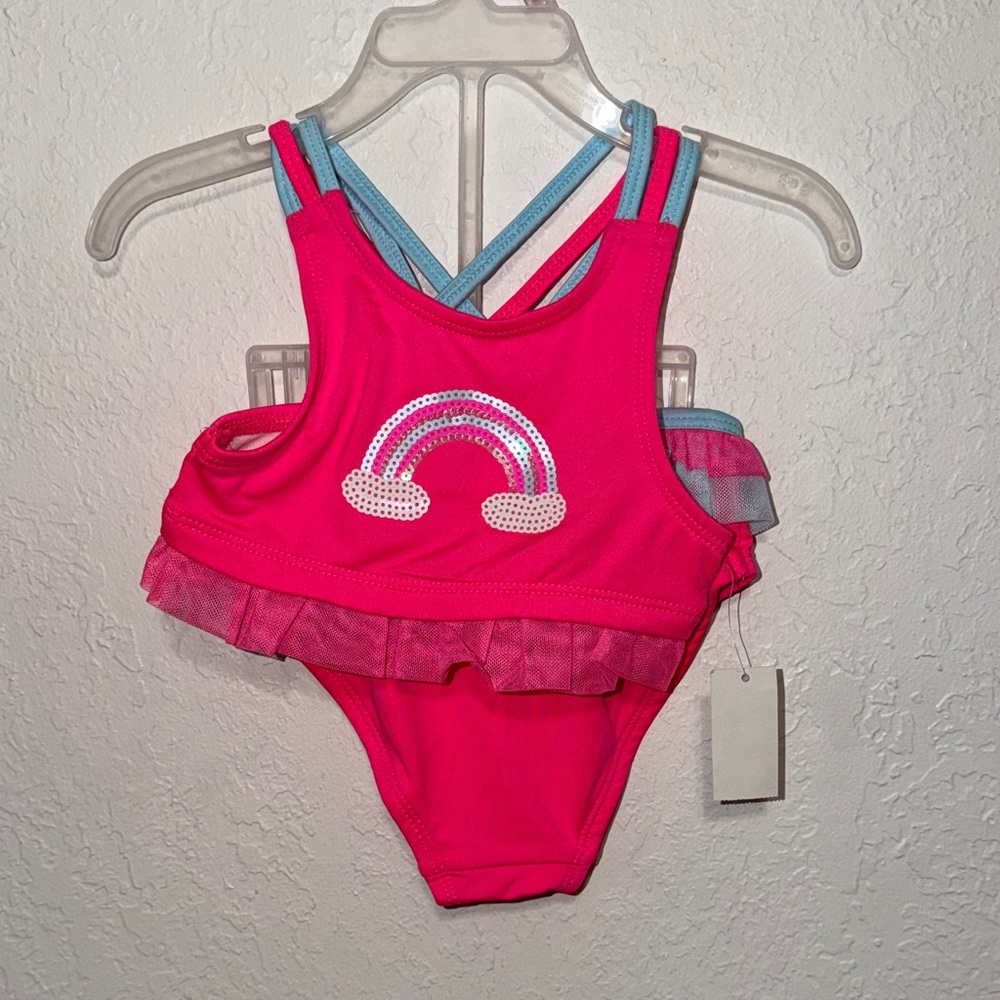Lemon Kiss Pink Rainbow Ruffle Bikini Tankini Swimsuit